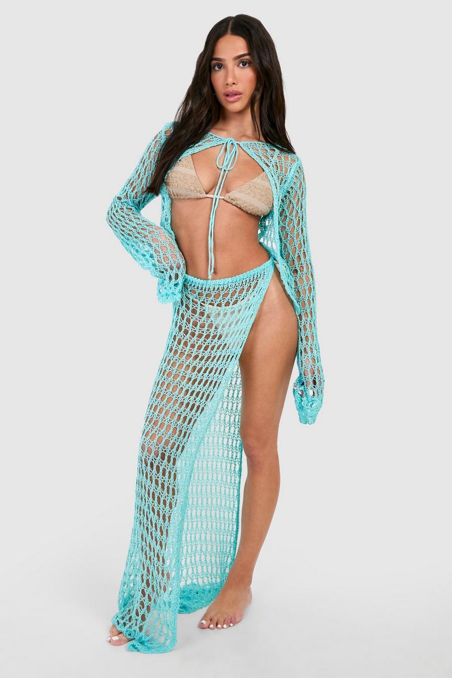 Blue Petite Crochet Side Tie Maxi Skirt