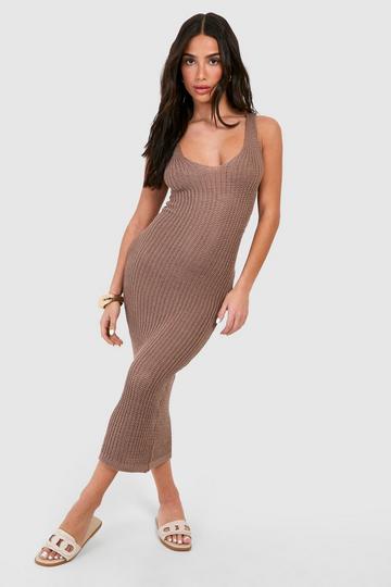 Petite Knit Plunge Midi Dress cinnamon