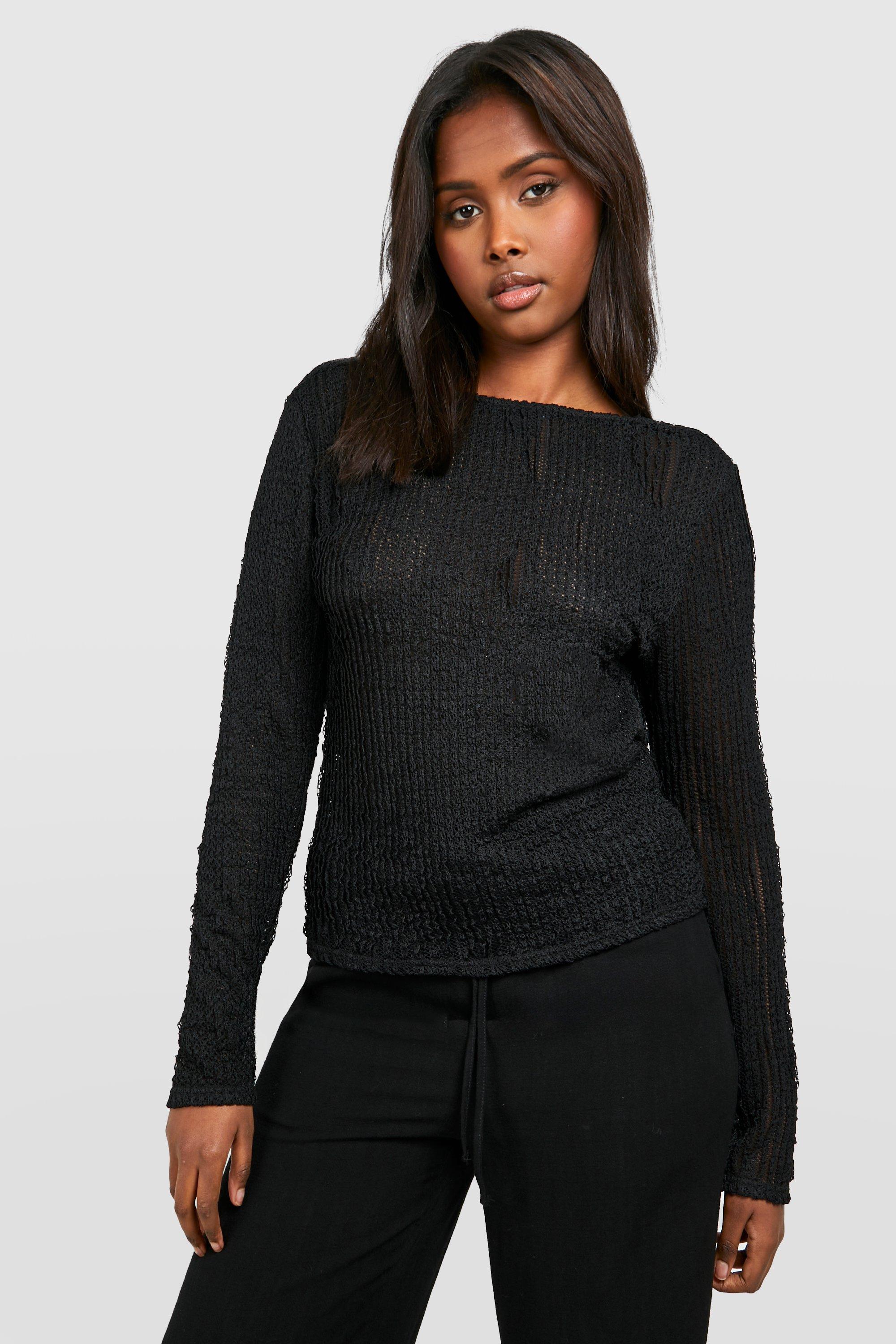 定番人気！ Sheer Textured Cowl USA boohoo | Top Sleeve Long Back トップス