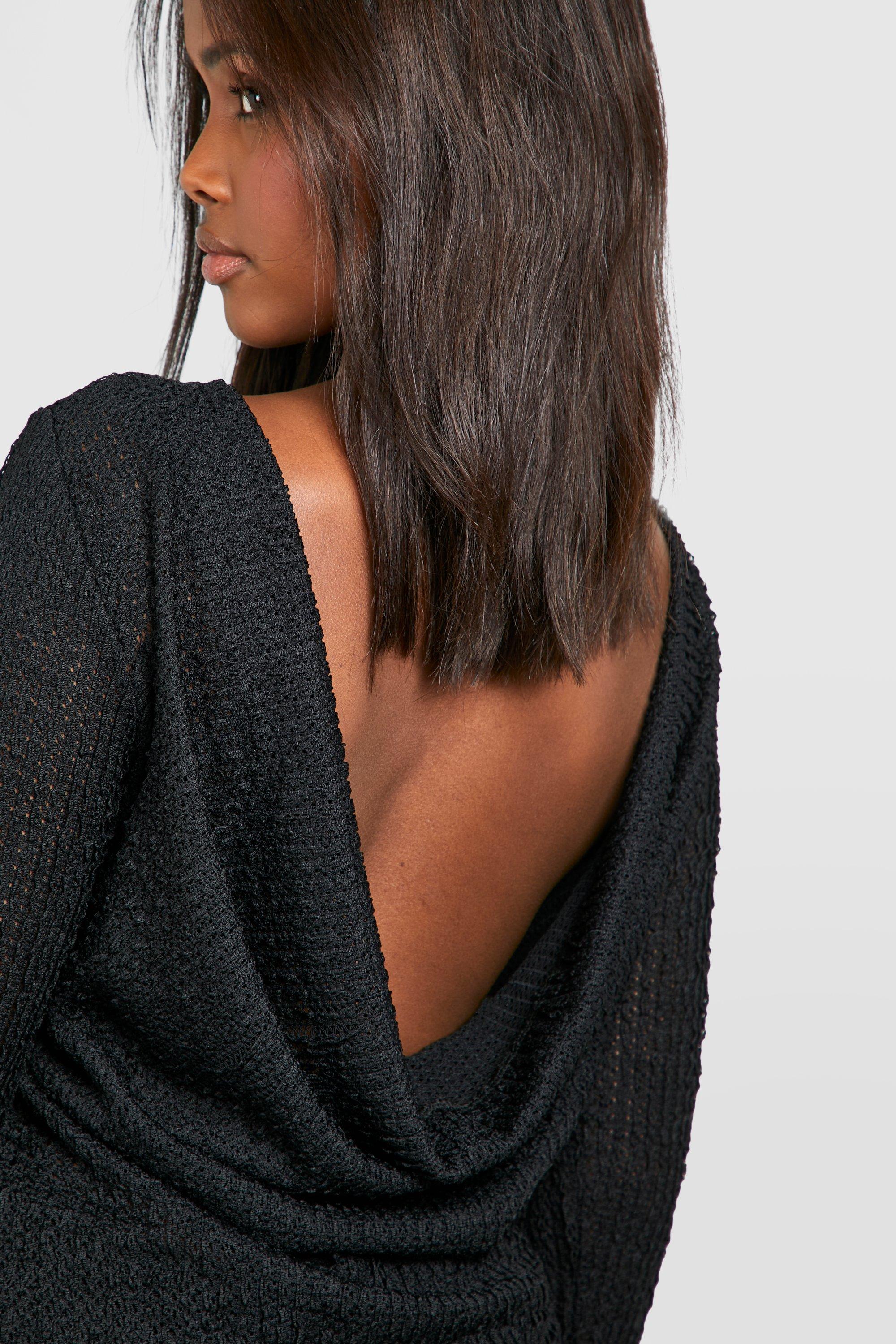 Black Sheer Textured Long Sleeve Top