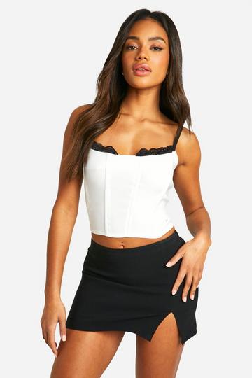 Bengaline Lace Trim Strappy Corset cream