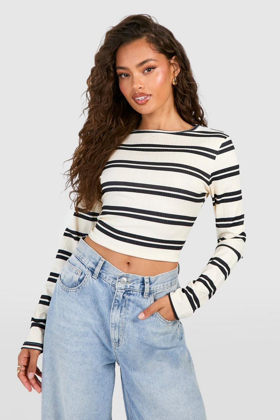 White Stripe Long Sleeve Jean Grazer Top