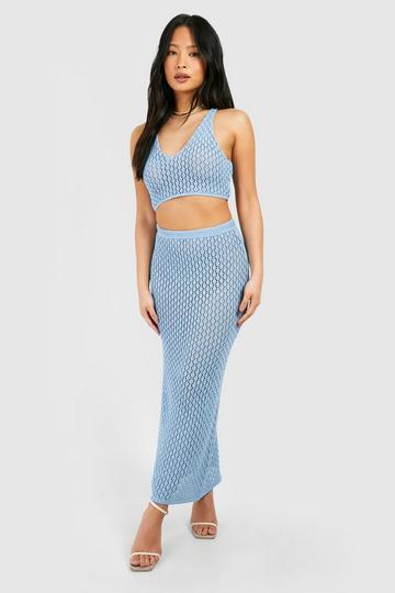 Petite Crochet Maxi Skirt dusty blue