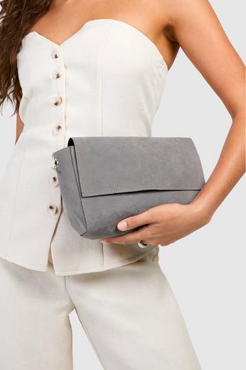 Grey Structured Clutch Bag And Chain