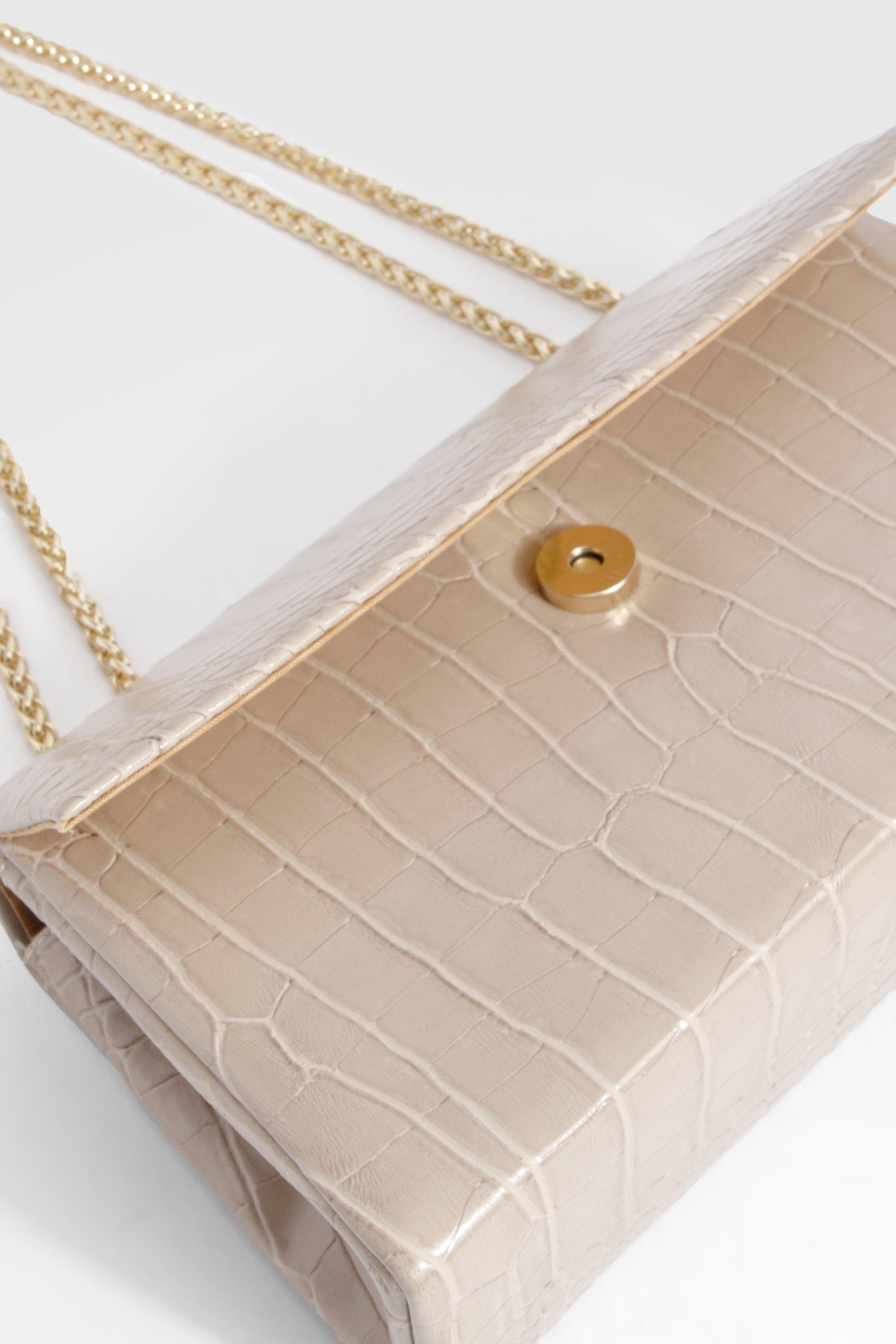 Nude Croc Structured Crossbody Chain Bag boohoo