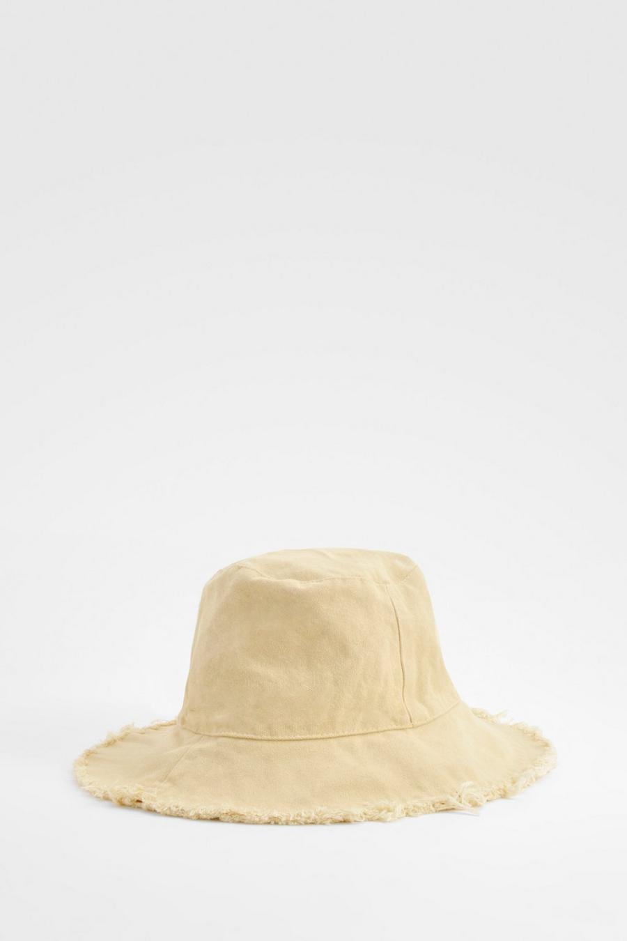 Beige Frayed Edge Bucket Hat 