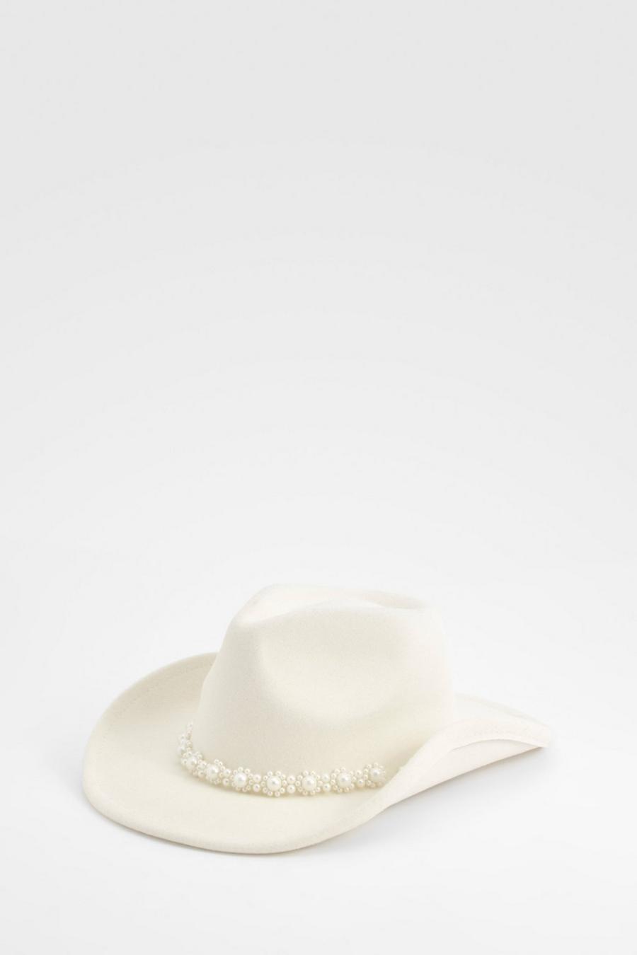 Cappello da cowboy stile Western con perle, White