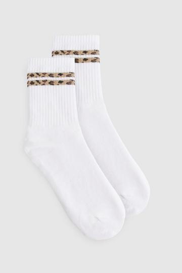 Multi Leopard Double Stripe Sports Sock