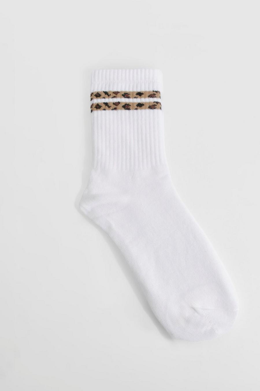 Calcetines deportivos con rayas dobles y estampado de leopardo, Leopard image number 1