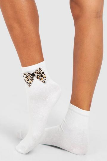 Multi Leopard Print Bow Detail Sock