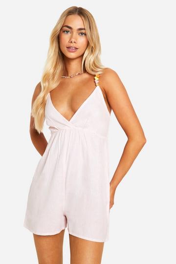 Heart Bead Strappy Playsuit pale pink