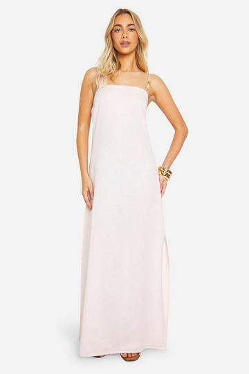 Heart Bead Strap Column Maxi Dress pale pink