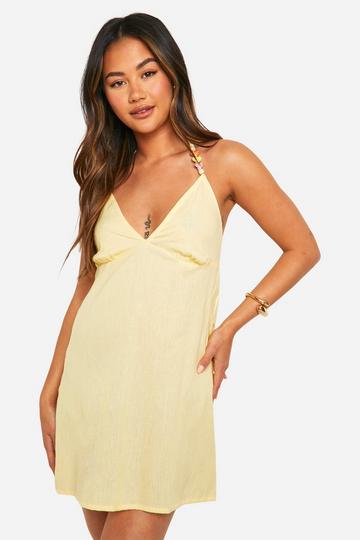 Heart Bead Halterneck Mini Dress lemon