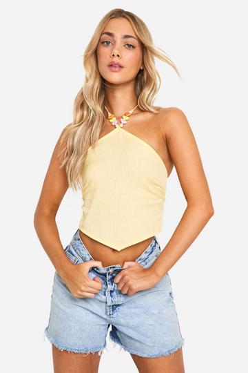 Lemon Yellow Heart Bead Halter Crop Top