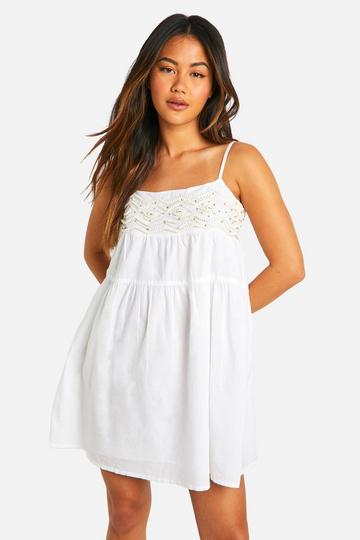 Bead Embellished Smock Dress white