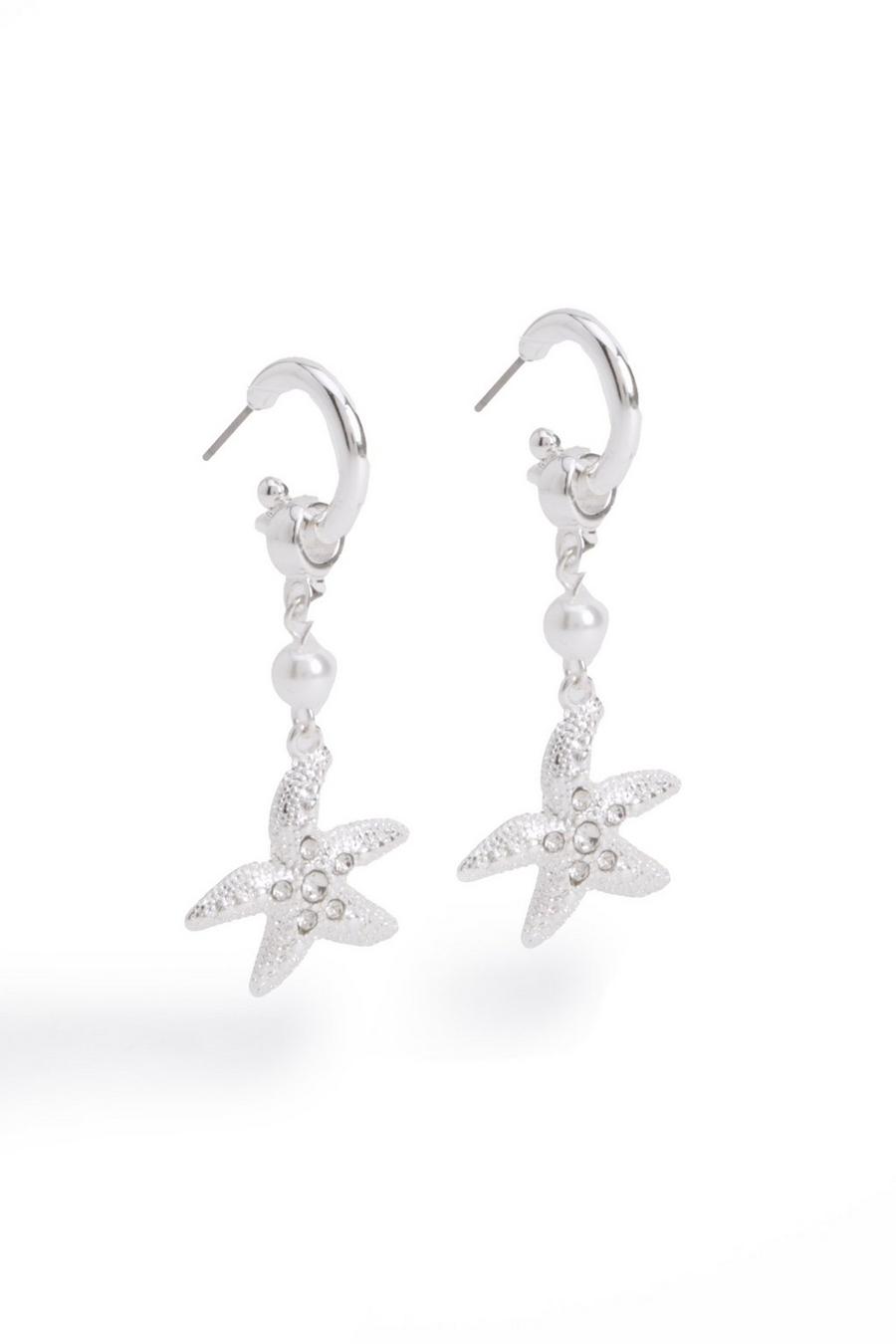 Silver Starfish Drop Earrings  image number 1