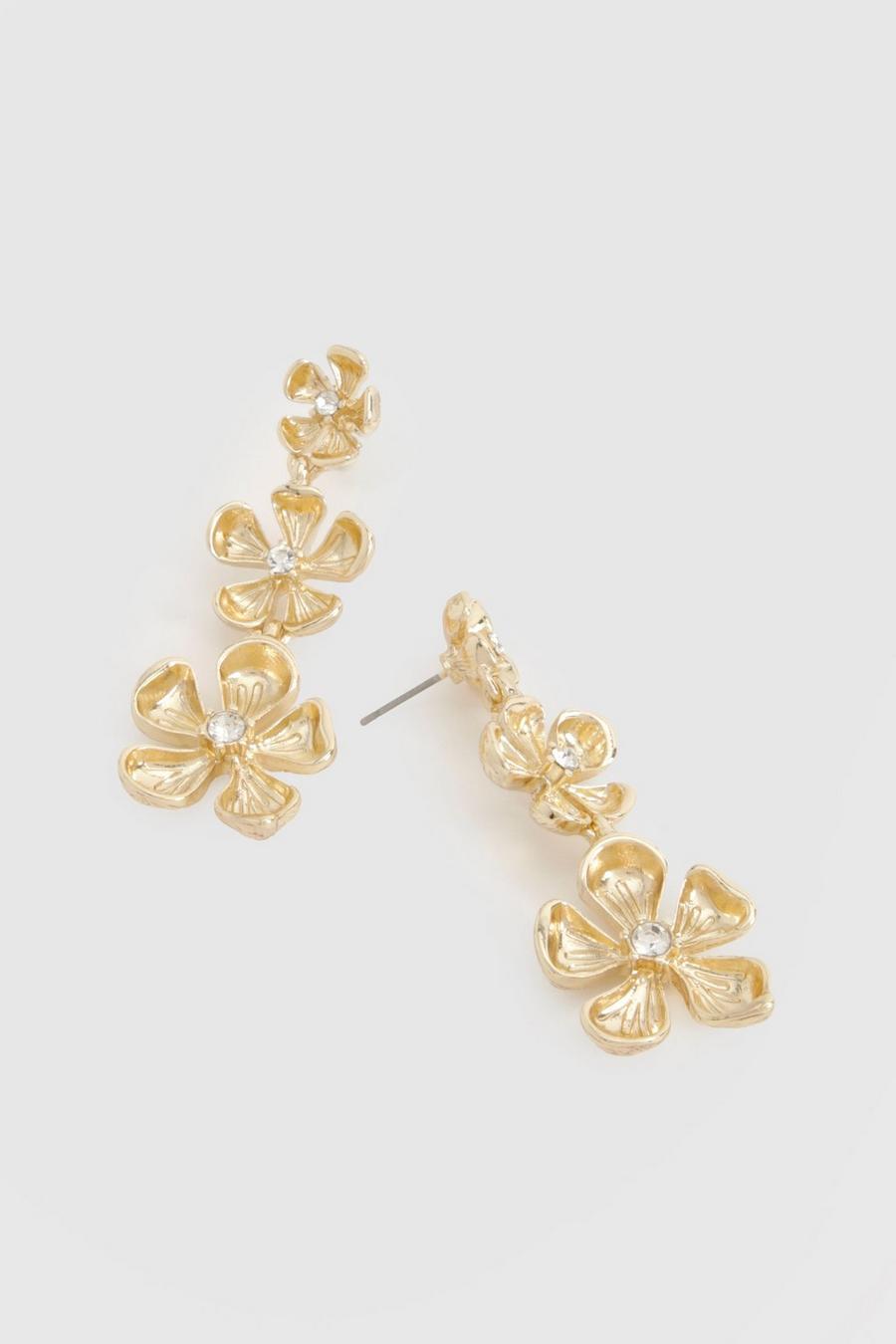 Gold Statement Embellished Flower Earrings 