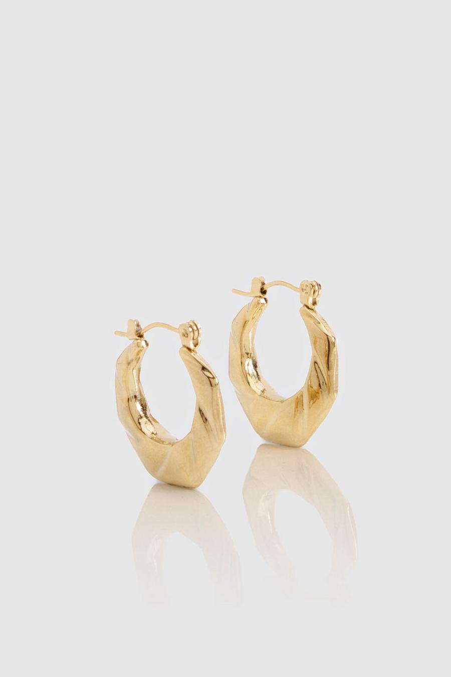 Gold Stainless Steel Embossed Hoop Earrings  image number 1