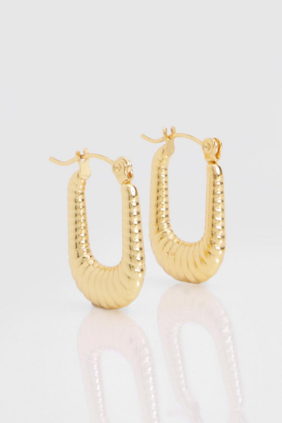 Gold Stainless Steel Textured Hoop Earrings