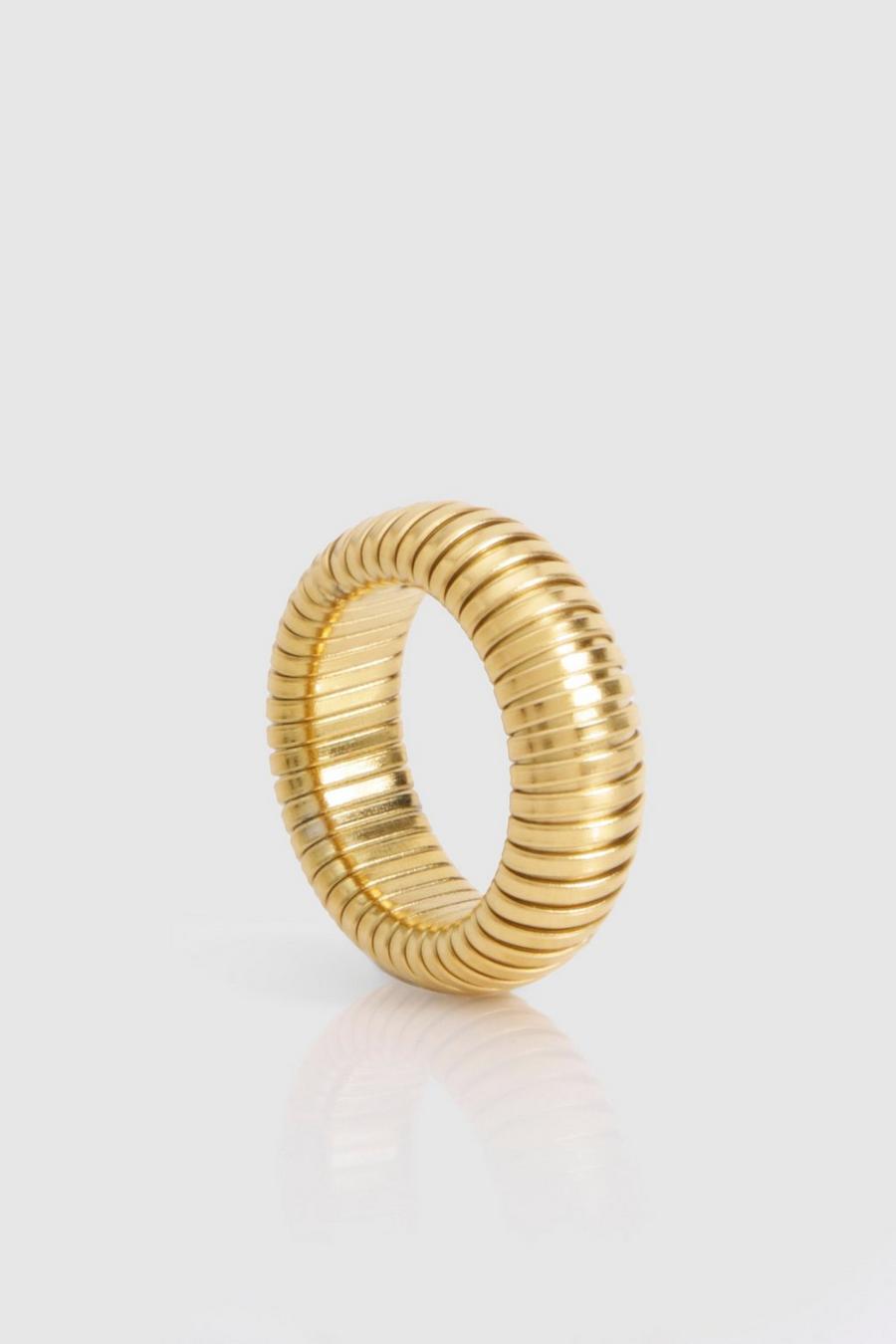 Gold Stainless Steel Ribbed Ring 