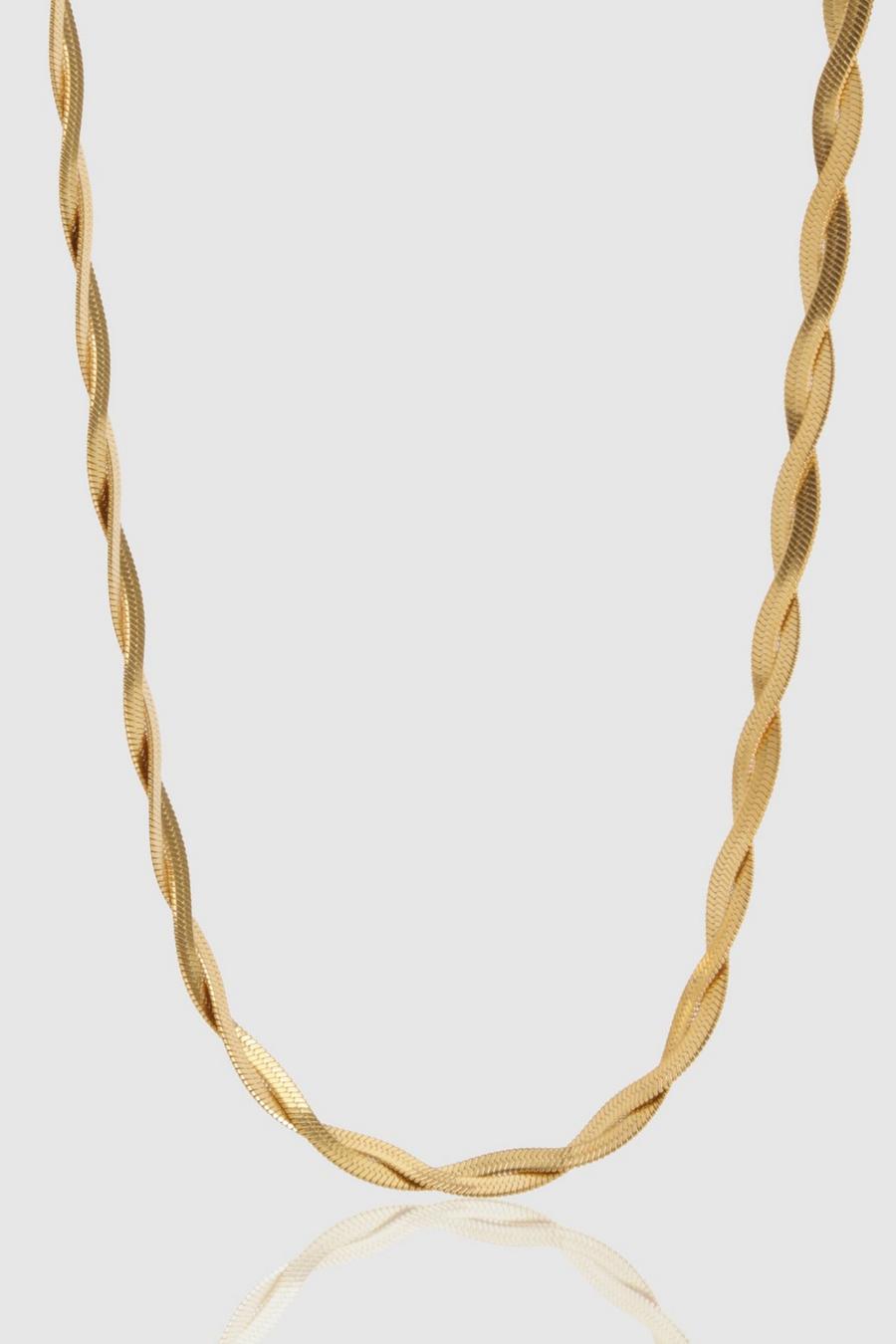 Gold Stainless Steel Twisted Snake Chain Necklace 