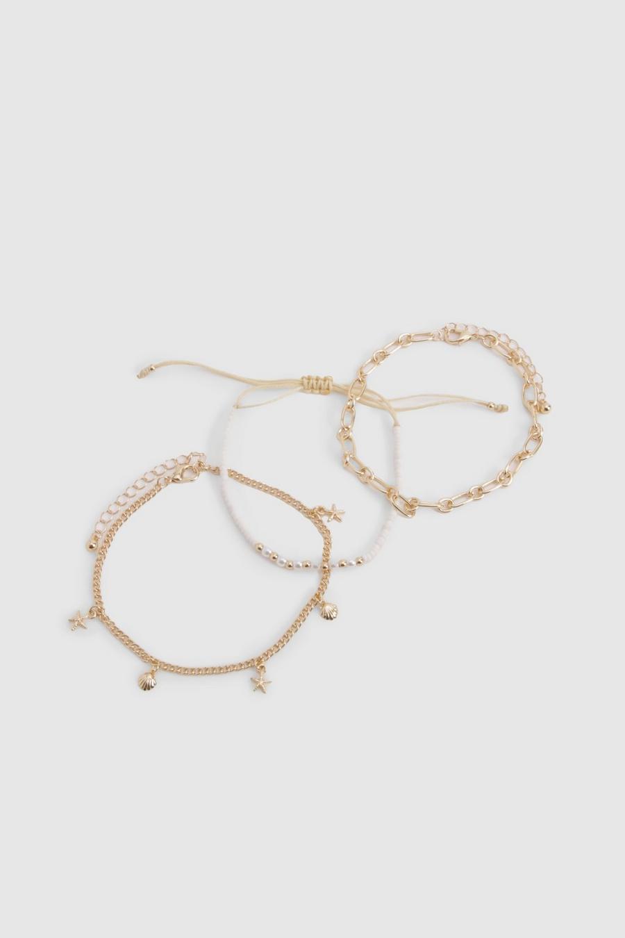 Gold Starfish Charm Anklet 3 Pack 