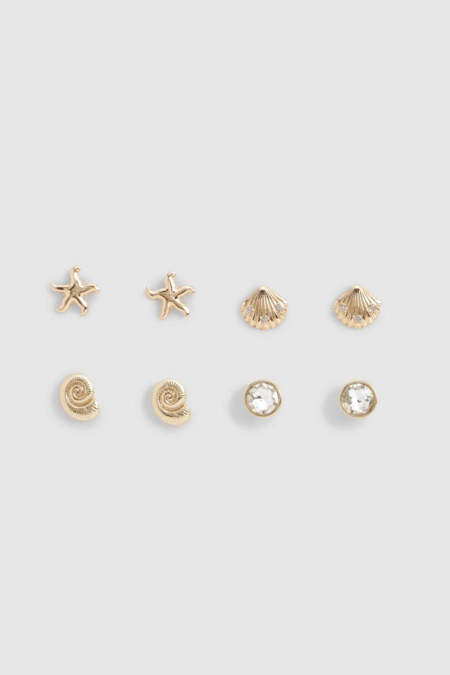 Gold Seashell Stud Earrings 4 Pack