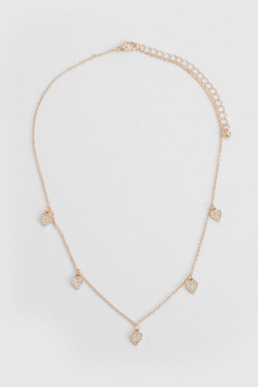 Gold Rhinestone Scattered Heart Detail Necklace