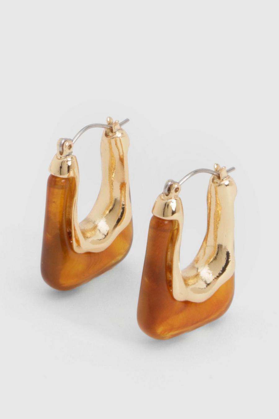 Gold Marble Square Chunky Hoop Earrings image number 1