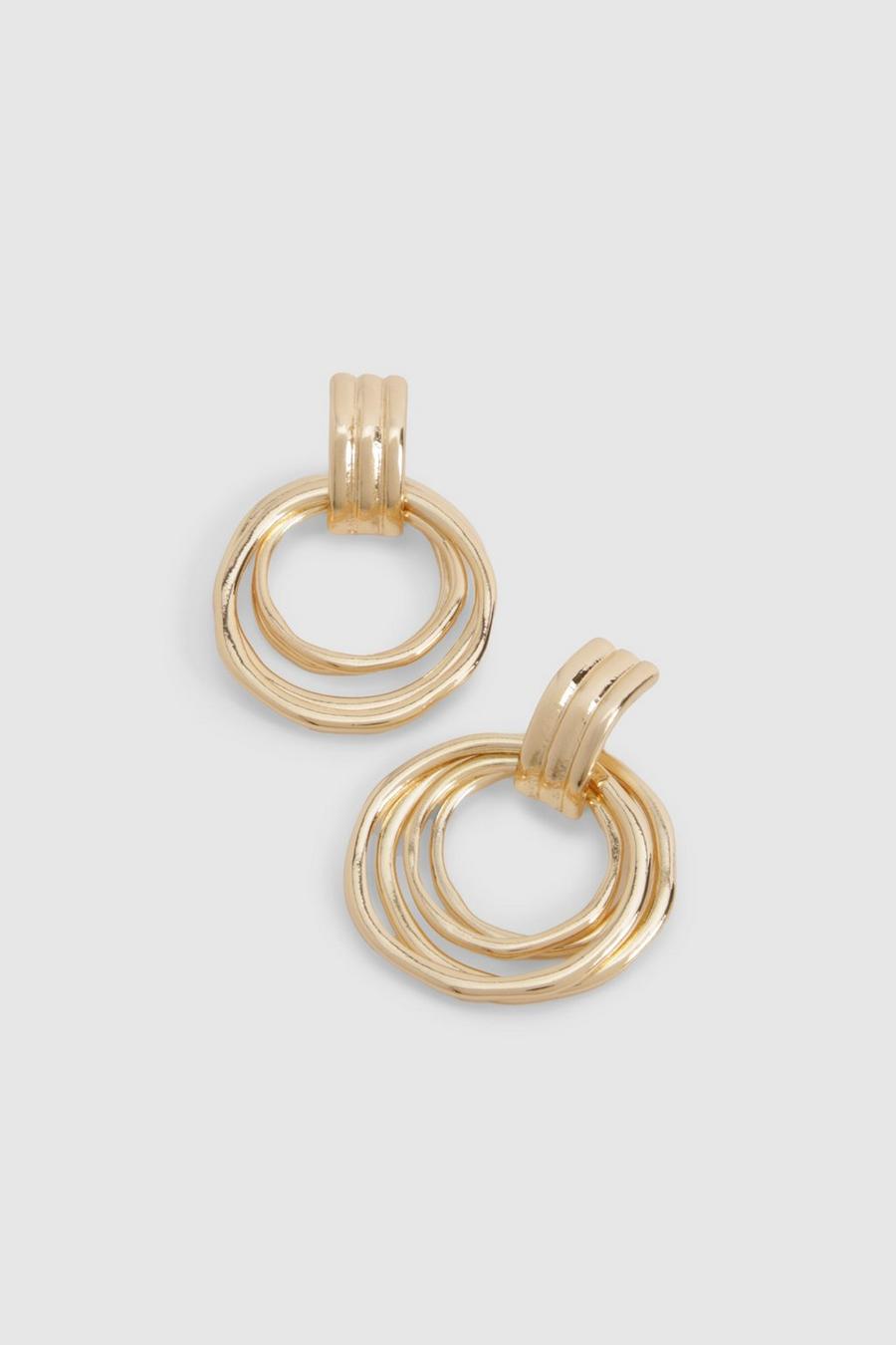 Gold Double Ring Drop Earrings image number 1