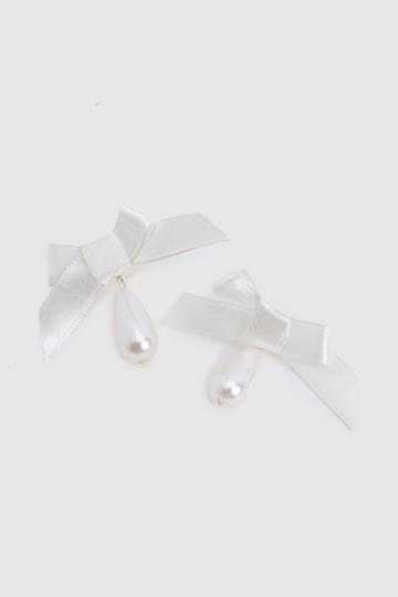 Satin Bow & Pearl Statement Earrings white