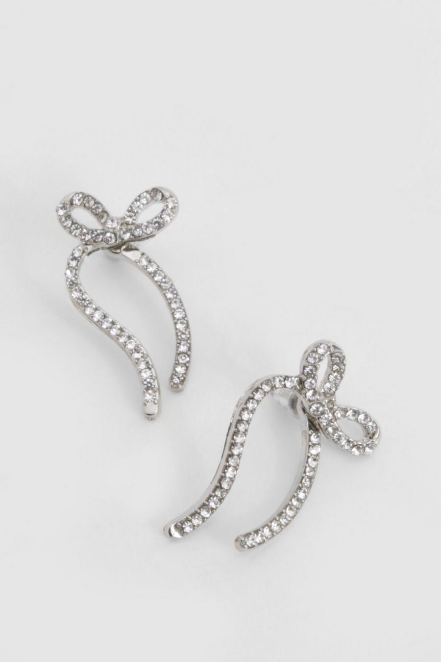 Silver Embellished Bow Earrings  