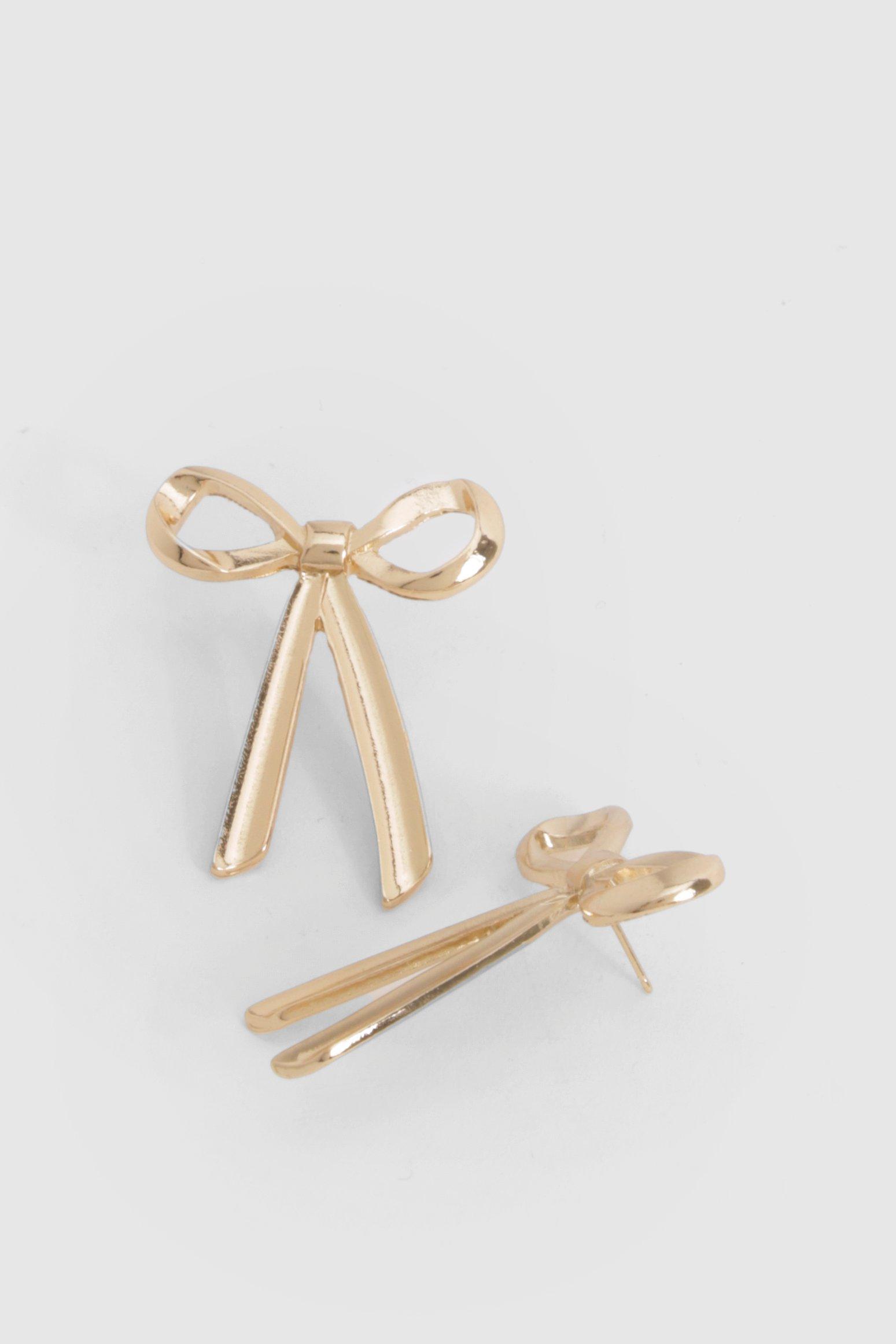 Gold Oversized Bow Earrings boohoo CA