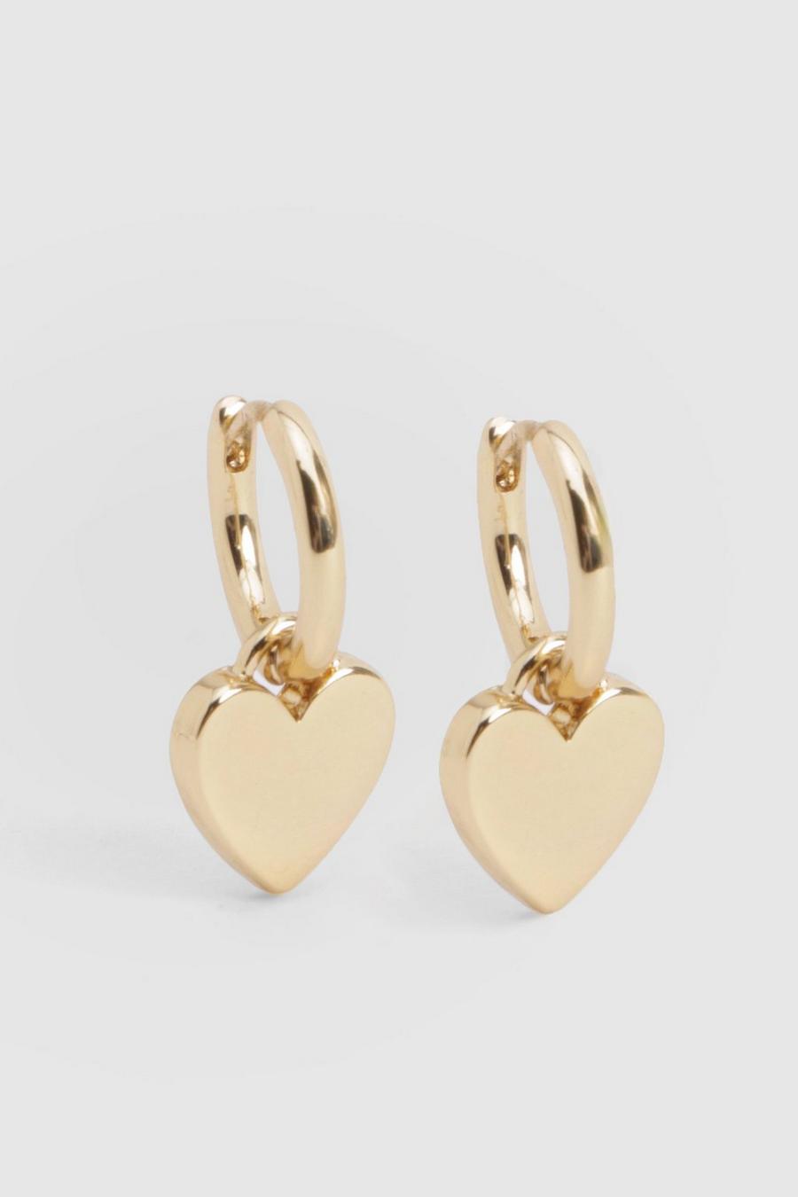 Gold Heart Drop Hoop Earrings  image number 1