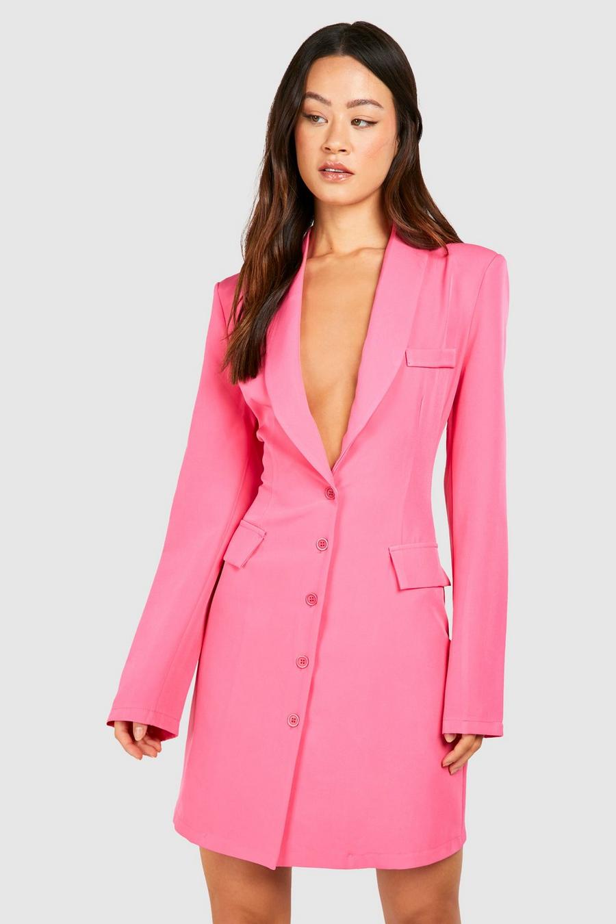 Pink Tall Woven Button Blazer Dress  image number 1