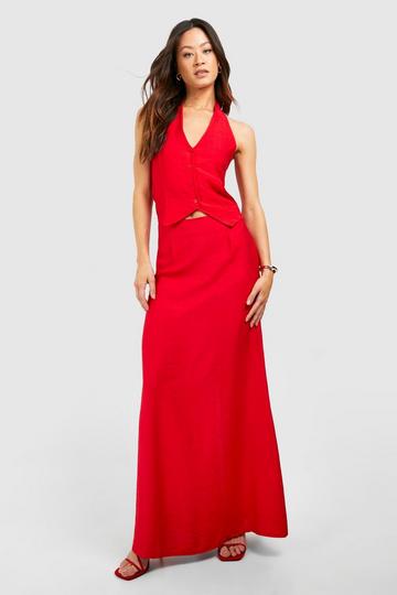 Red Tall Woven Textured Maxi Skirt