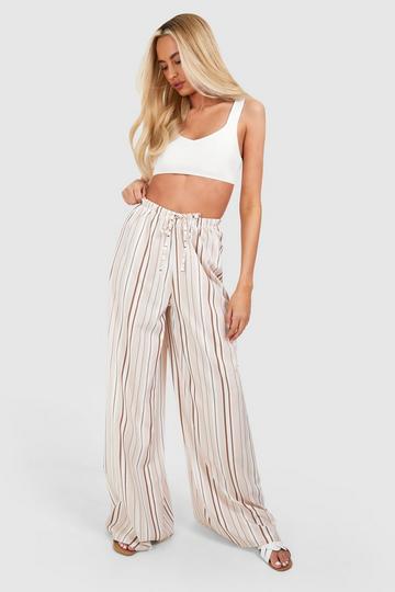 Stone Beige Tall Woven Stripe Printed Wide Leg Trousers