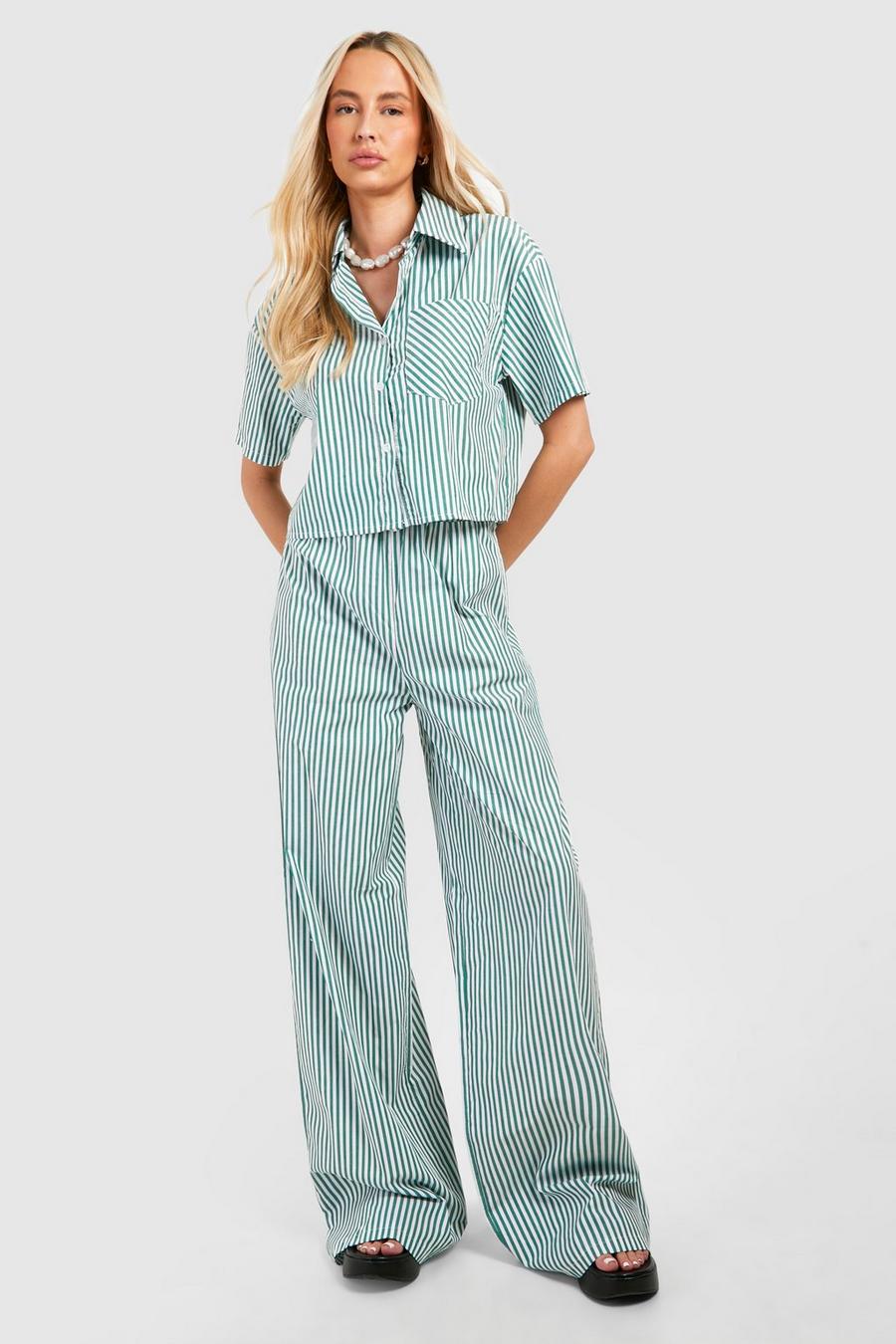 Green Tall Woven Pinstripe Wide Leg Trousers   image number 1