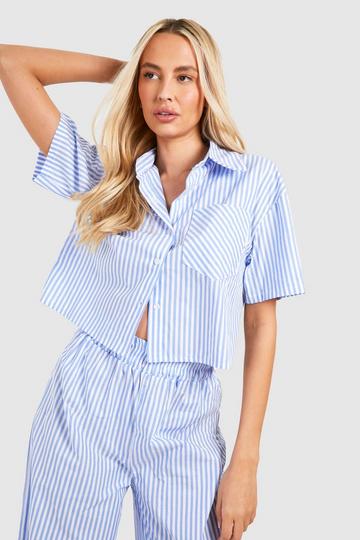 Tall Woven Pinstripe Cropped Shirt blue