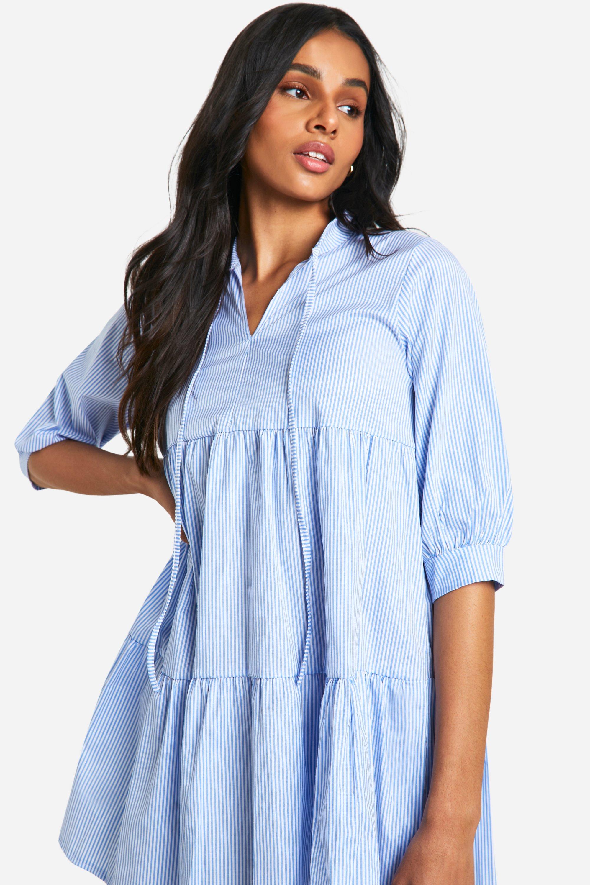 Tall Woven Pinstripe Smock Dress boohoo NZ