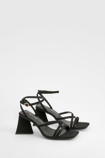 Black Wide Fit Flared Heel Crossover Sandals