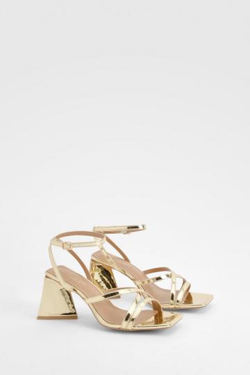 Gold Metallic Wide Fit Flared Heel Crossover Sandals