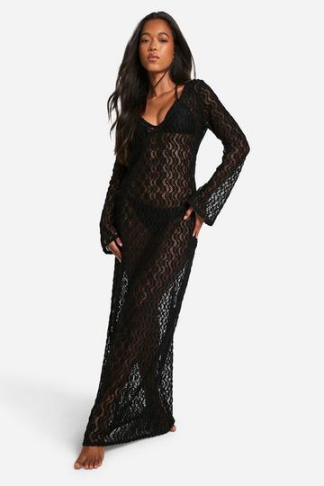 Textured Lace Beach Maxi Cover-up Dress black
