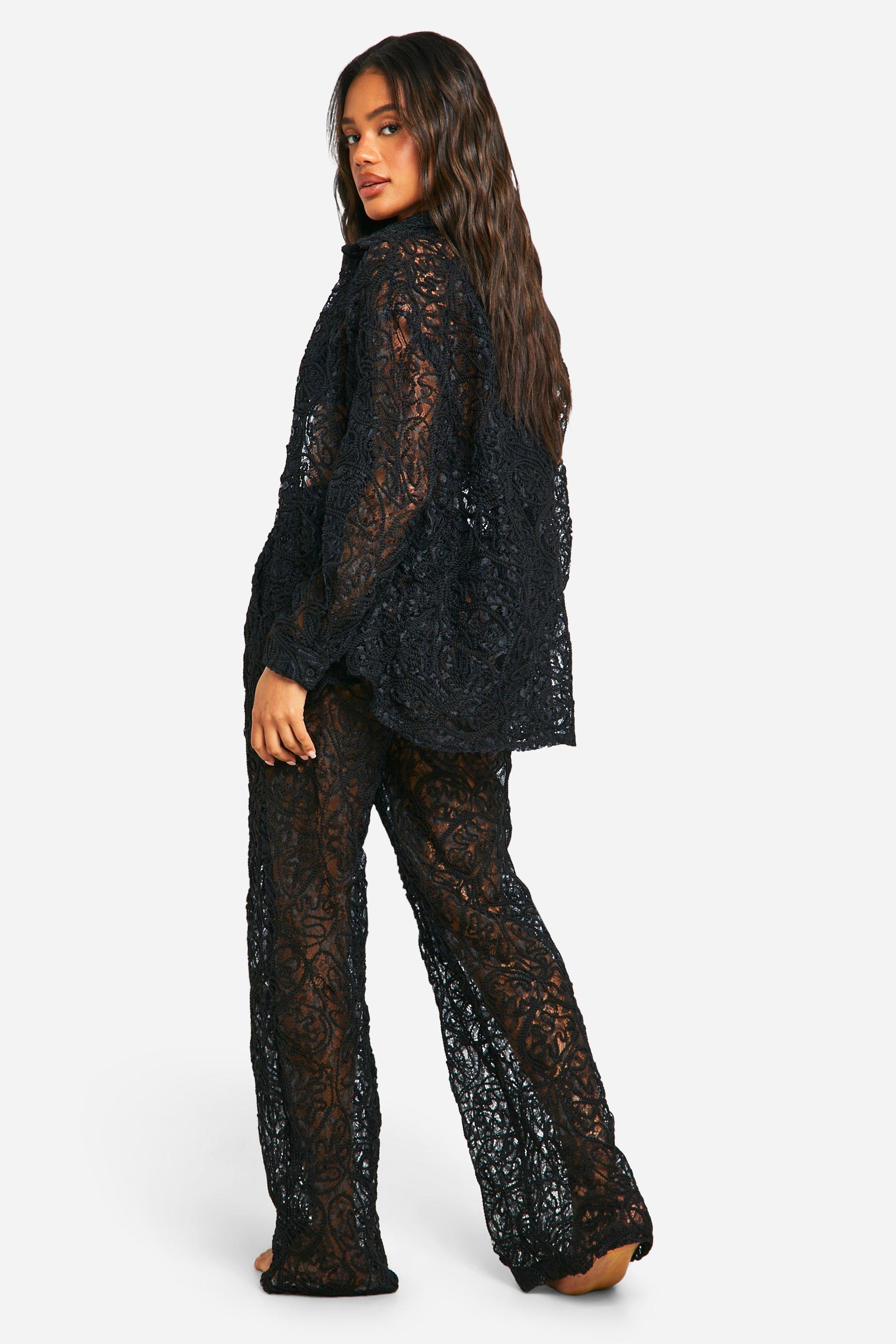 Premium Embossed Lace Crochet Beach Trousers | boohoo
