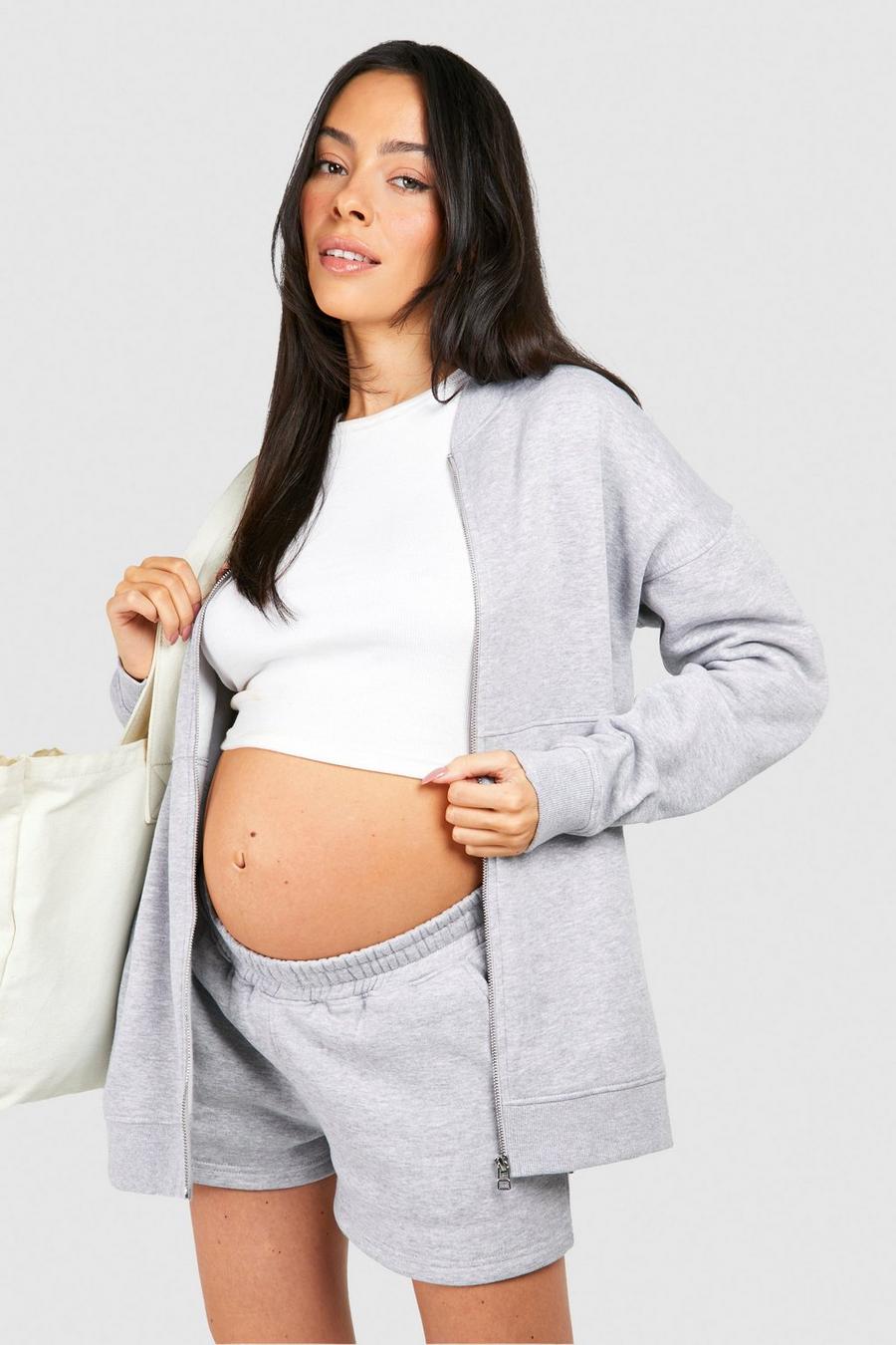 Maternité - Survêtement de grossesse avec bomber et short, Grey marl image number 1