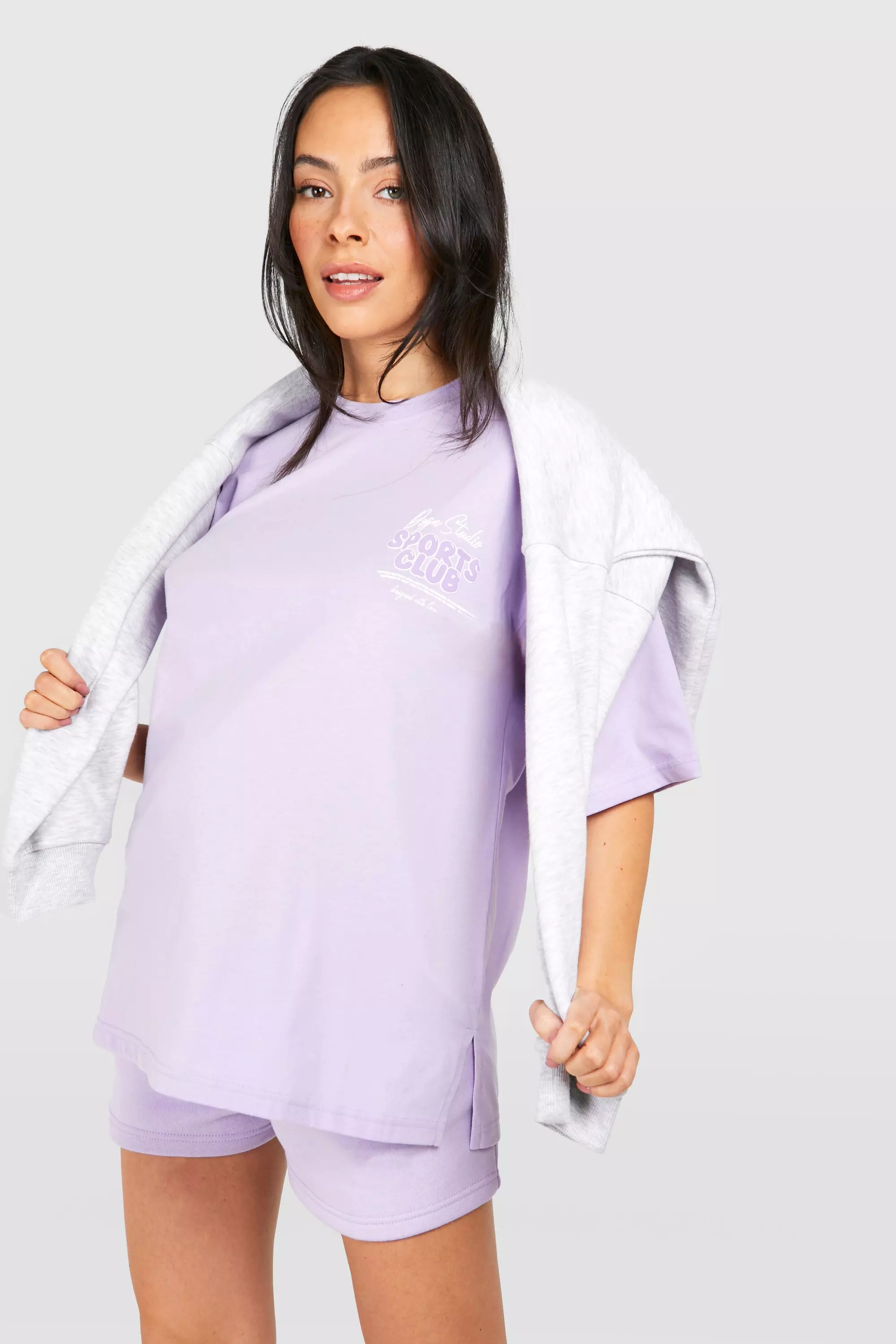 Lilac Maternity Sports Club T-shirt And Short Tracksuit  صورة بديلة