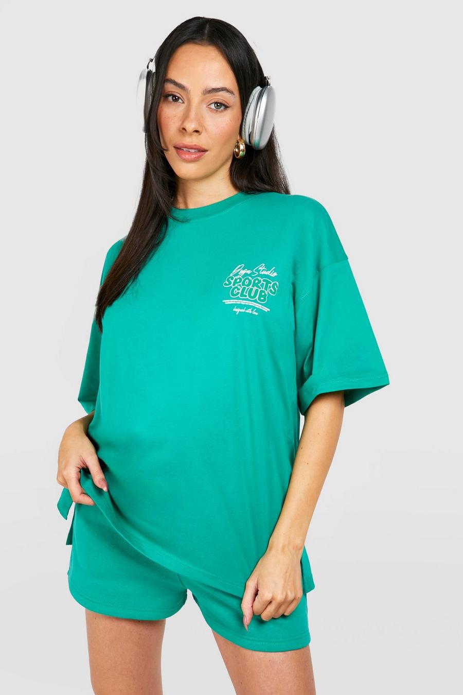Green Maternity Sports Club T-shirt And Short Tracksuit 