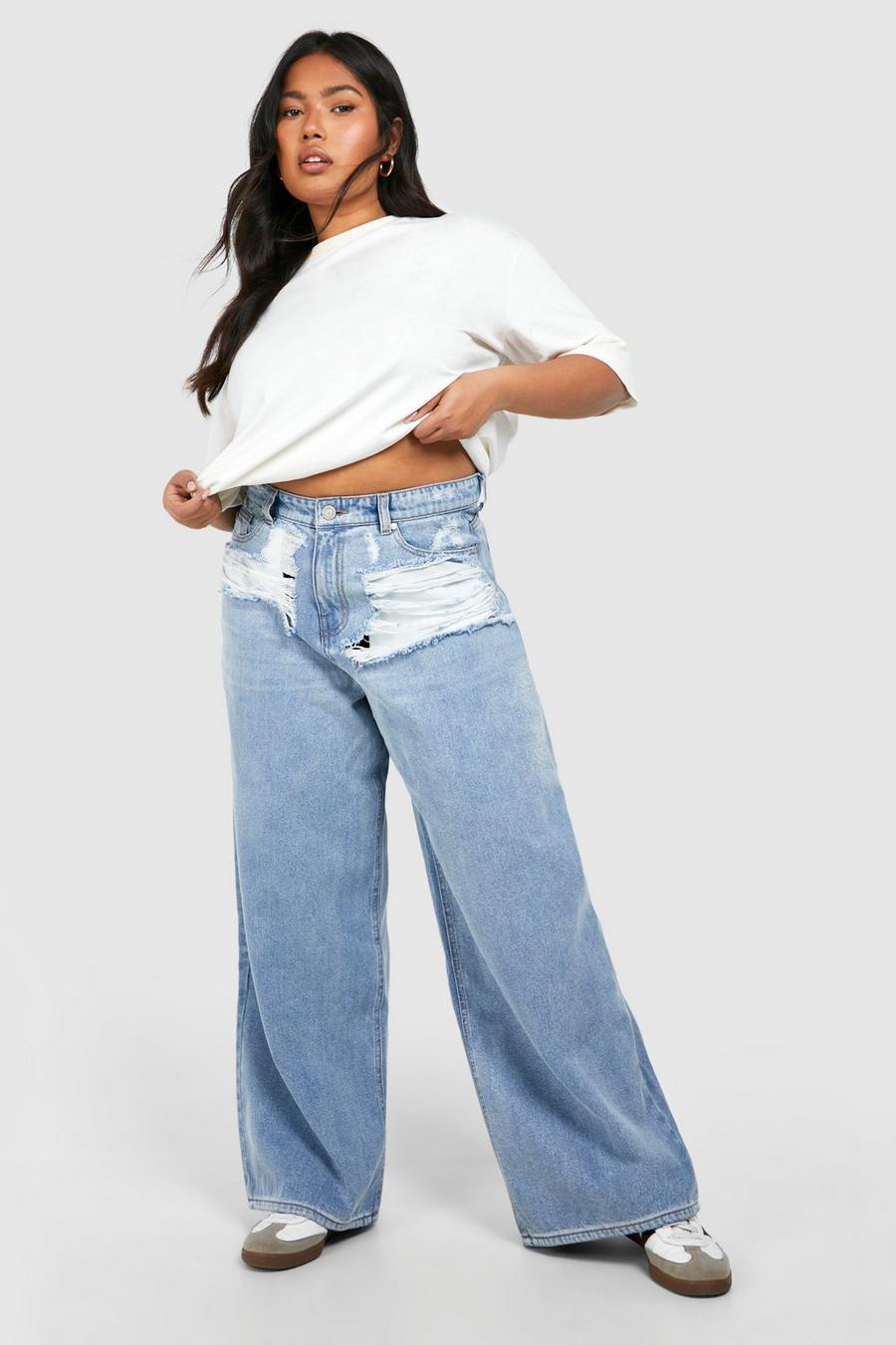Jeans dritti Plus Size a effetto consumato, Light wash