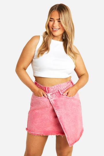 Plus Pink Acid Wash Wrap Denim Mini Skirt pink