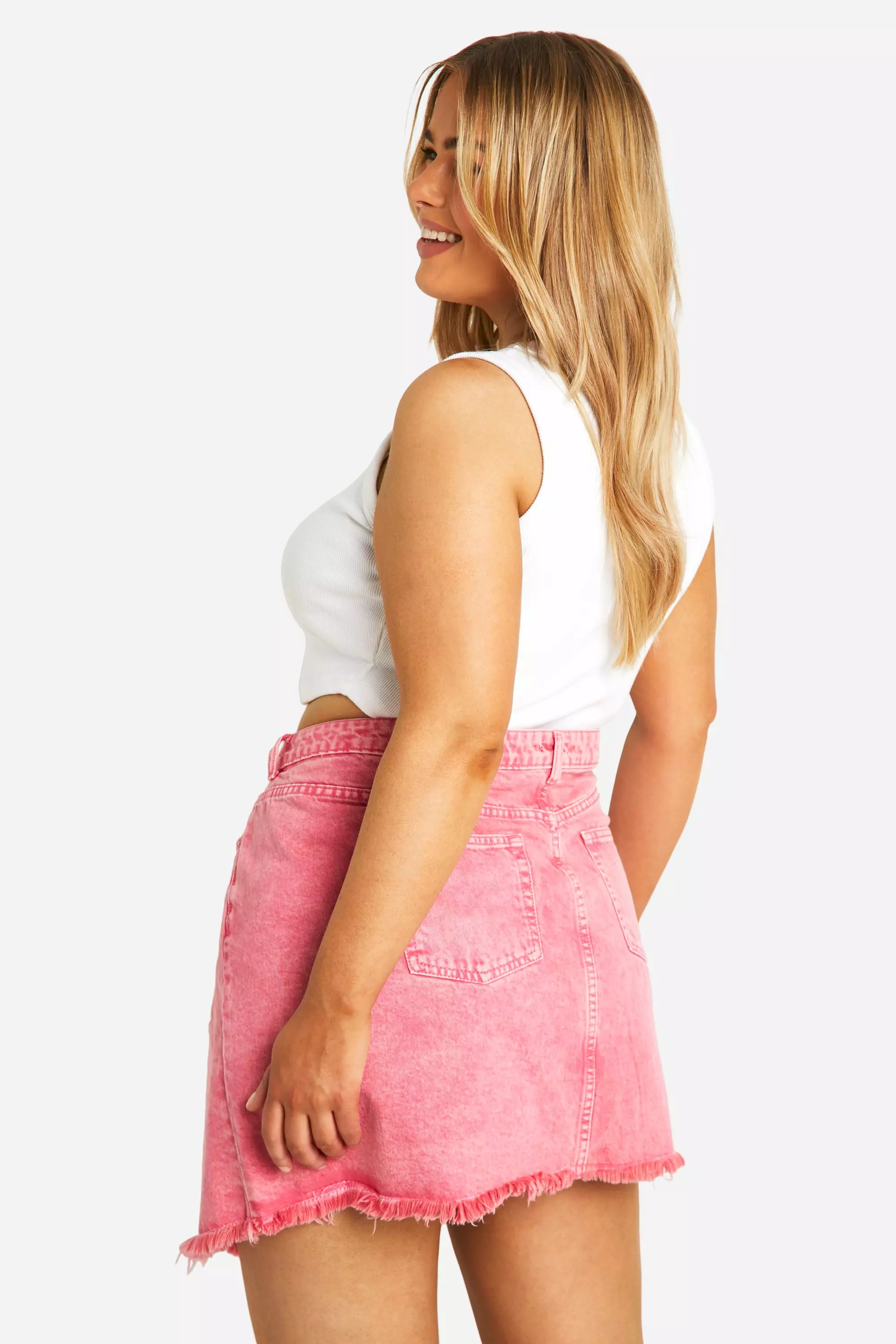 Pink acid wash denim skirt sale